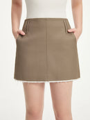 FSLE Women Mini Skirts 2024 Autumn High Waist Temperament Black Short Skirts With Sashes Female Khaki Skirt 24FS13350+24FS13367
