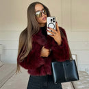 Burgundy Faux Fur Coat Vintage Long Sleeve Furry Warm Jackets Fashion Casual Women Coats 2024 Autumn High Street Lady Outerwear