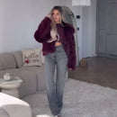 Burgundy Faux Fur Coat Vintage Long Sleeve Furry Warm Jackets Fashion Casual Women Coats 2024 Autumn High Street Lady Outerwear
