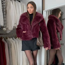Burgundy Faux Fur Coat Vintage Long Sleeve Furry Warm Jackets Fashion Casual Women Coats 2024 Autumn High Street Lady Outerwear