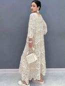 SHENGPALAE Women's Dress Hooked Flower Hollow Elegant Fashion Loose Beautiful Long Dresses 2024 Summer New Y2k Clothes 5R9896