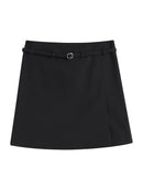 FSLE Women Mini Skirts 2024 Autumn High Waist Temperament Black Short Skirts With Sashes Female Khaki Skirt 24FS13350+24FS13367
