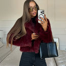 Burgundy Faux Fur Coat Vintage Long Sleeve Furry Warm Jackets Fashion Casual Women Coats 2024 Autumn High Street Lady Outerwear