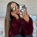 Burgundy Faux Fur Coat Vintage Long Sleeve Furry Warm Jackets Fashion Casual Women Coats 2024 Autumn High Street Lady Outerwear
