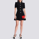 2024 new summer women's lapel beaded button short-sleeved jumpsuit y2k high quality fashion retro A-line knitted bandage skirt
