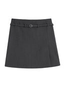 FSLE Women Mini Skirts 2024 Autumn High Waist Temperament Black Short Skirts With Sashes Female Khaki Skirt 24FS13350+24FS13367
