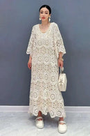 SHENGPALAE Women's Dress Hooked Flower Hollow Elegant Fashion Loose Beautiful Long Dresses 2024 Summer New Y2k Clothes 5R9896