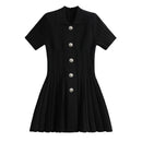 2024 new summer women's lapel beaded button short-sleeved jumpsuit y2k high quality fashion retro A-line knitted bandage skirt