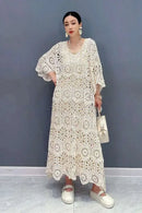 SHENGPALAE Women's Dress Hooked Flower Hollow Elegant Fashion Loose Beautiful Long Dresses 2024 Summer New Y2k Clothes 5R9896