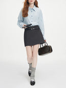 FSLE Women Mini Skirts 2024 Autumn High Waist Temperament Black Short Skirts With Sashes Female Khaki Skirt 24FS13350+24FS13367