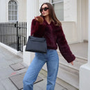 Burgundy Faux Fur Coat Vintage Long Sleeve Furry Warm Jackets Fashion Casual Women Coats 2024 Autumn High Street Lady Outerwear