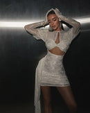 2024 New Sexy Hollow Out Long Hemline Lace Evening Dress Celebrity Evening Party Dress