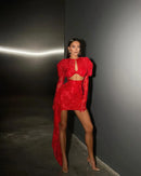 2024 New Sexy Hollow Out Long Hemline Lace Evening Dress Celebrity Evening Party Dress