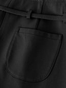 FSLE Women Mini Skirts 2024 Autumn High Waist Temperament Black Short Skirts With Sashes Female Khaki Skirt 24FS13350+24FS13367