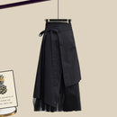 Women's Falls Patchwork Sweater Fashion Asymmetrical Skirts 1 or Two Piece Set Lady Autumn Casual Knit Tops Black Skirt Outfits