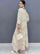 SHENGPALAE Women's Dress Hooked Flower Hollow Elegant Fashion Loose Beautiful Long Dresses 2024 Summer New Y2k Clothes 5R9896