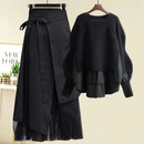 Women's Falls Patchwork Sweater Fashion Asymmetrical Skirts 1 or Two Piece Set Lady Autumn Casual Knit Tops Black Skirt Outfits