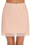 Ladies' lace mid skirt, inner lining skirt with anti glare splicing, single-sided split half body lining skirt