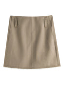 FSLE Women Mini Skirts 2024 Autumn High Waist Temperament Black Short Skirts With Sashes Female Khaki Skirt 24FS13350+24FS13367