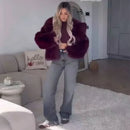 Burgundy Faux Fur Coat Vintage Long Sleeve Furry Warm Jackets Fashion Casual Women Coats 2024 Autumn High Street Lady Outerwear