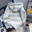 Cute Striped Puppy Embroidery Sweater Coat Women Autumn Winter Casual Zipper Hooded Cardigan Japan Sweet Loose Knit Top