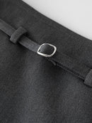 FSLE Women Mini Skirts 2024 Autumn High Waist Temperament Black Short Skirts With Sashes Female Khaki Skirt 24FS13350+24FS13367