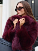 Burgundy Faux Fur Coat Vintage Long Sleeve Furry Warm Jackets Fashion Casual Women Coats 2024 Autumn High Street Lady Outerwear