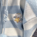 Cute Striped Puppy Embroidery Sweater Coat Women Autumn Winter Casual Zipper Hooded Cardigan Japan Sweet Loose Knit Top