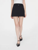 FSLE Women Mini Skirts 2024 Autumn High Waist Temperament Black Short Skirts With Sashes Female Khaki Skirt 24FS13350+24FS13367