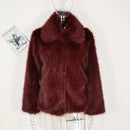 Burgundy Faux Fur Coat Vintage Long Sleeve Furry Warm Jackets Fashion Casual Women Coats 2024 Autumn High Street Lady Outerwear