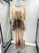 2024 Spring Autumn Leopard Printed Elegant Women Suit O-Neck Long Sleeved Blouse Tops Wide Leg Pants Set Two Pieces Loose Outfit