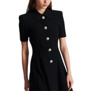 2024 new summer women's lapel beaded button short-sleeved jumpsuit y2k high quality fashion retro A-line knitted bandage skirt