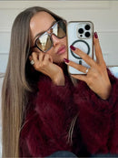 Burgundy Faux Fur Coat Vintage Long Sleeve Furry Warm Jackets Fashion Casual Women Coats 2024 Autumn High Street Lady Outerwear