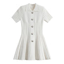 2024 new summer women's lapel beaded button short-sleeved jumpsuit y2k high quality fashion retro A-line knitted bandage skirt