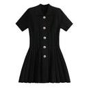 2024 new summer women's lapel beaded button short-sleeved jumpsuit y2k high quality fashion retro A-line knitted bandage skirt