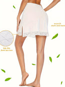 Ladies' lace mid skirt, inner lining skirt with anti glare splicing, single-sided split half body lining skirt