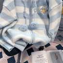 Cute Striped Puppy Embroidery Sweater Coat Women Autumn Winter Casual Zipper Hooded Cardigan Japan Sweet Loose Knit Top