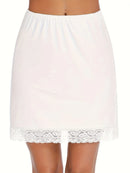 Ladies' lace mid skirt, inner lining skirt with anti glare splicing, single-sided split half body lining skirt