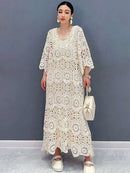 SHENGPALAE Women's Dress Hooked Flower Hollow Elegant Fashion Loose Beautiful Long Dresses 2024 Summer New Y2k Clothes 5R9896