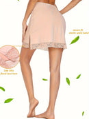 Ladies' lace mid skirt, inner lining skirt with anti glare splicing, single-sided split half body lining skirt